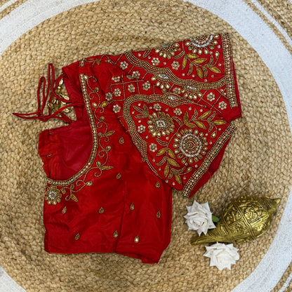 L42” XL Size 12 size Aari Worked Sari Blouse Indian Saree Top Orange/Red B238