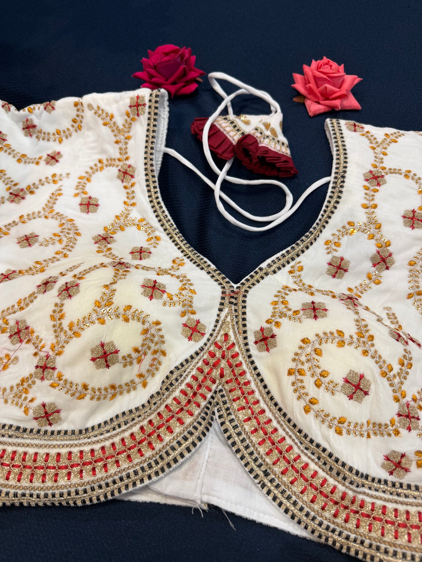 40” White Velvet Sari Blouse Indian Top Choli B1