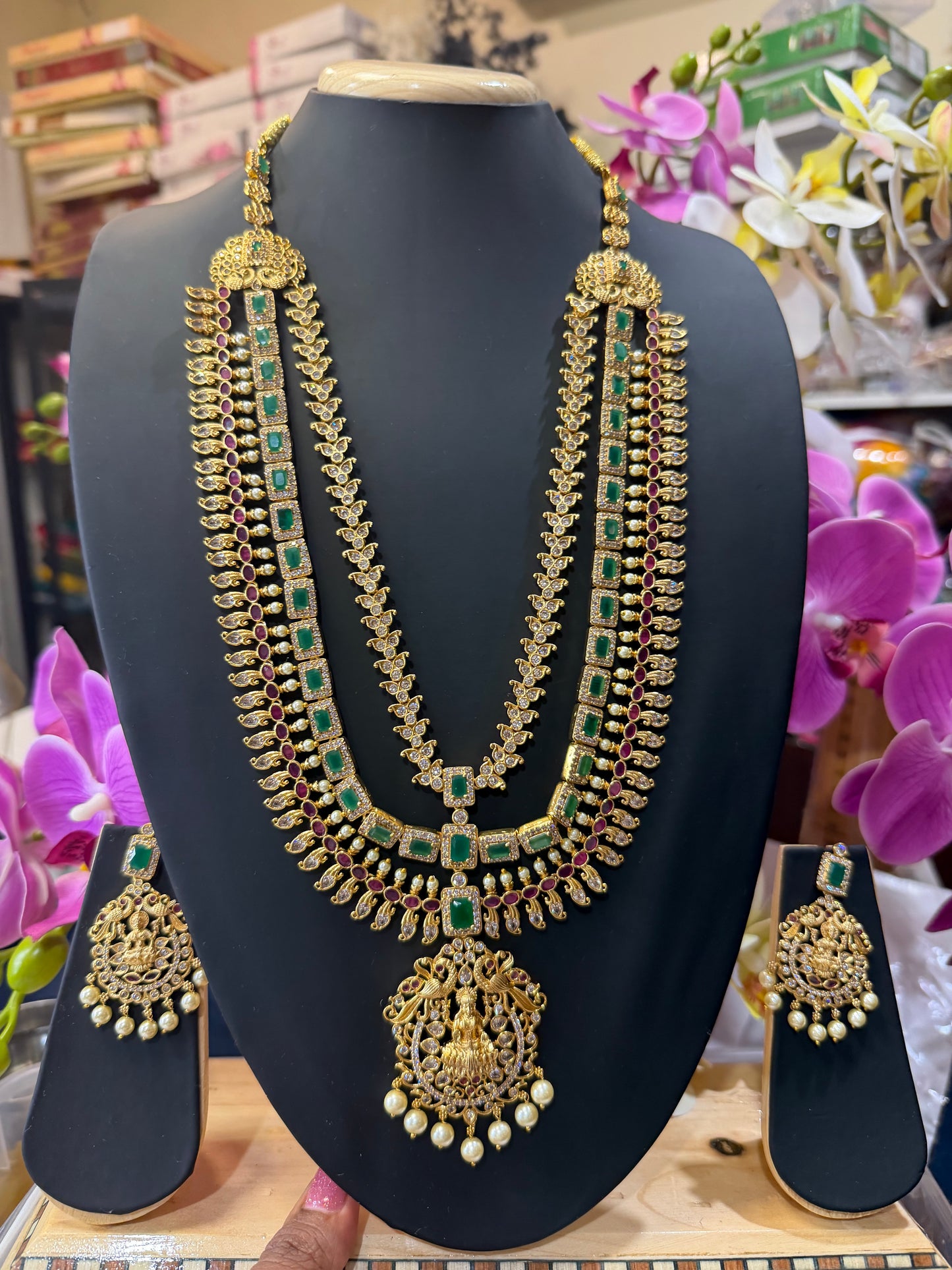 Indian Brass Necklace & Earrings Jewellery Set Haram N63
