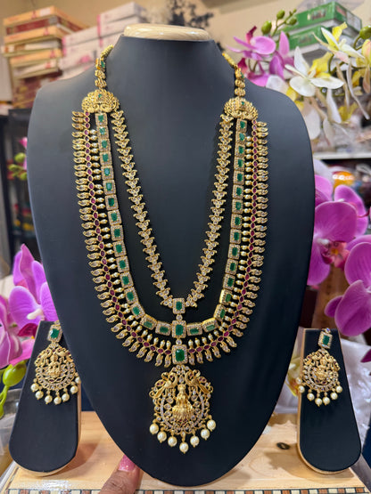 Indian Brass Necklace & Earrings Jewellery Set Haram N63