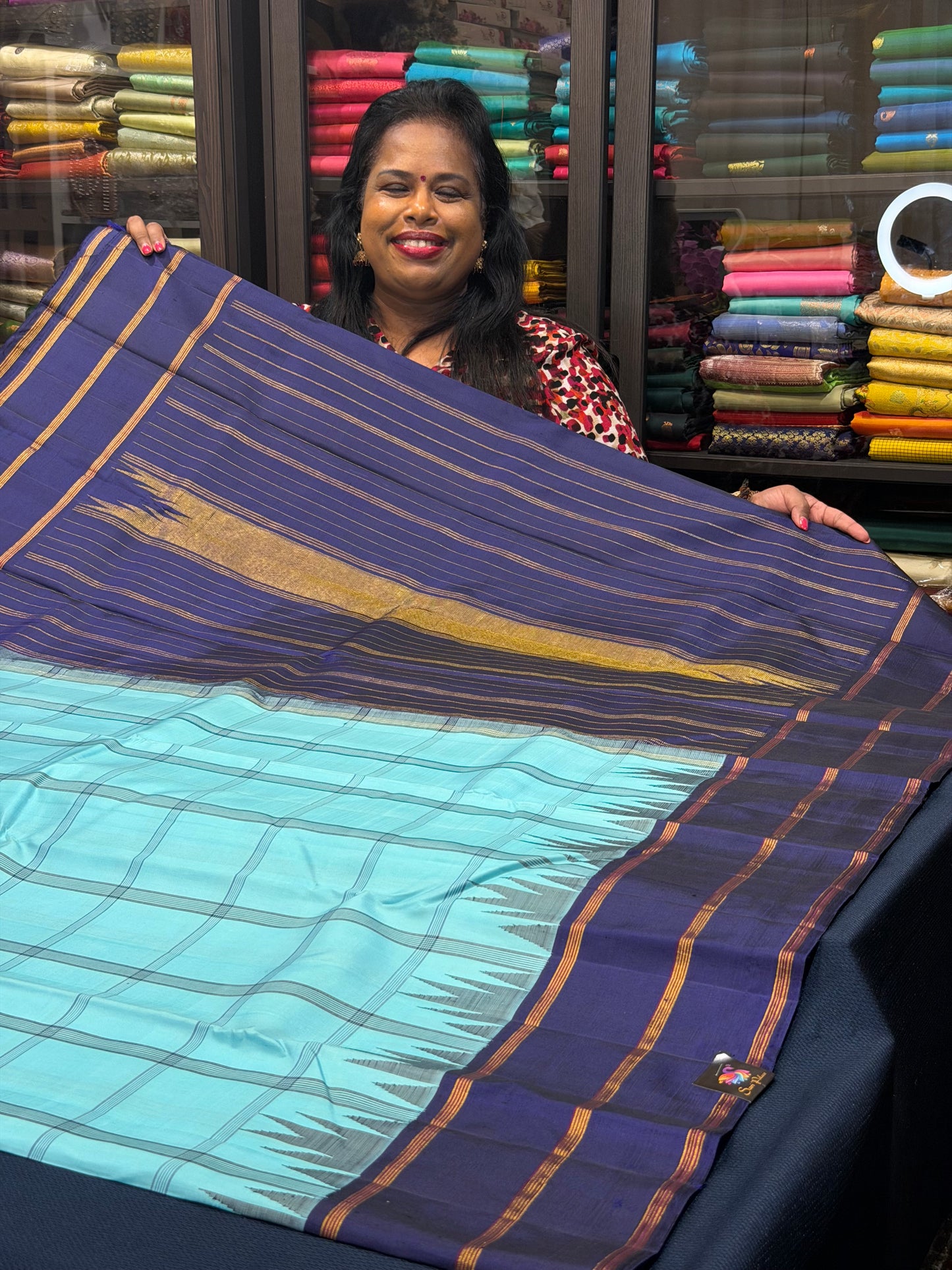 2g Gold Kanchipuram Pure Silk Saree Blue Vintage Kanjivaram Sari SPK212