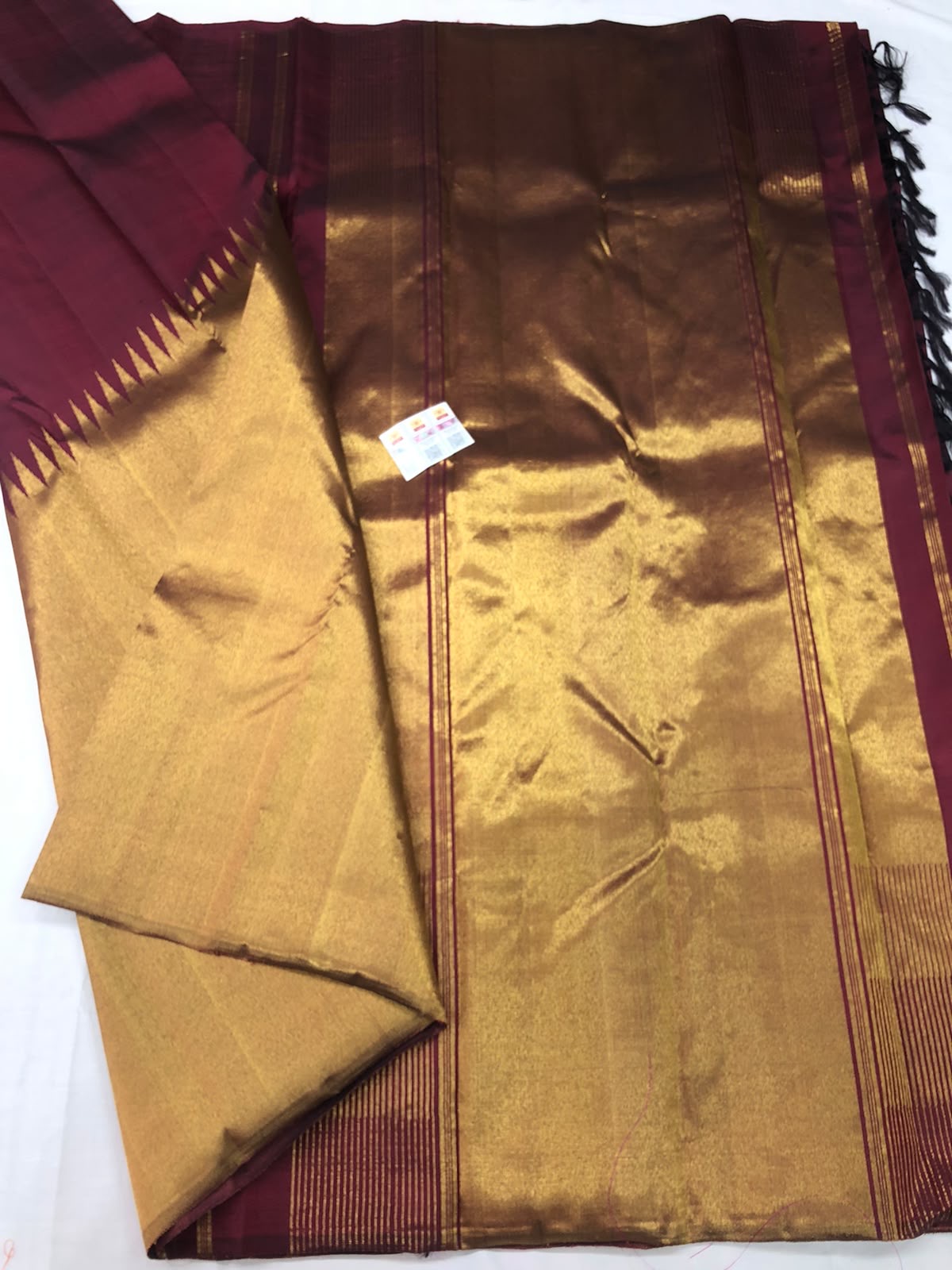 Raising Border Kanchipuram Pure Silk Saree Maroon Indian Kanjivaram Sari| SPK356