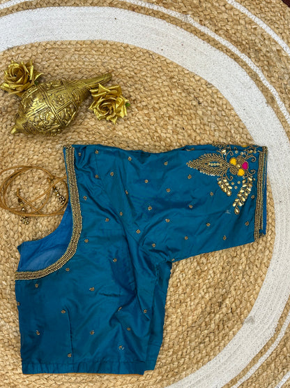 42” XL Size 12 size Aari Worked Sari Blouse Indian Saree Top Blue B146