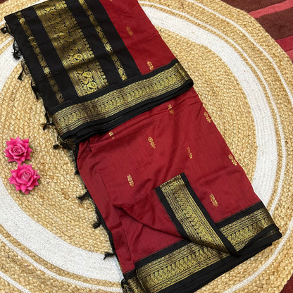 Maroon Black Kalyani Silk Cotton Traditional Sari South Indian Saree S140
