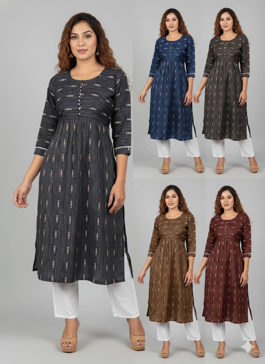 38” Medium Anarkali style Long Kurti with Pants Olive Green SS03