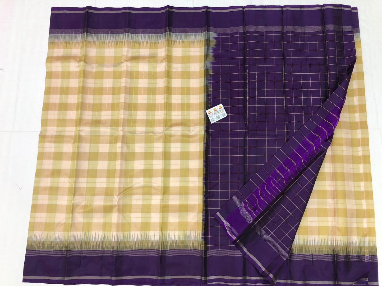 Kanchipuram Pure Silk Saree Indian Kanjivaram checkered Sari SPK358