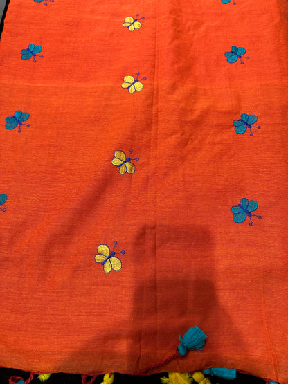 Khadi Soft Cotton Linen Sari Indian Saree Rusty Orange S76