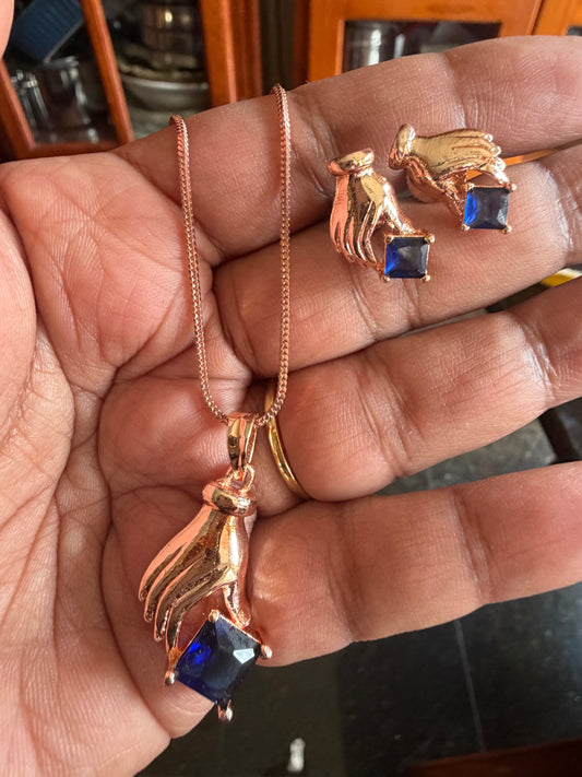 Indian Necklace Chain Pendant & Earrings set Jewellery Rose Gold N104
