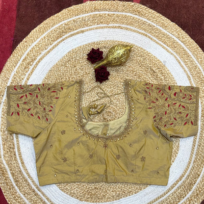 44” Size 14 Aari Worked Sari Blouse Indian Saree Top Gold B263