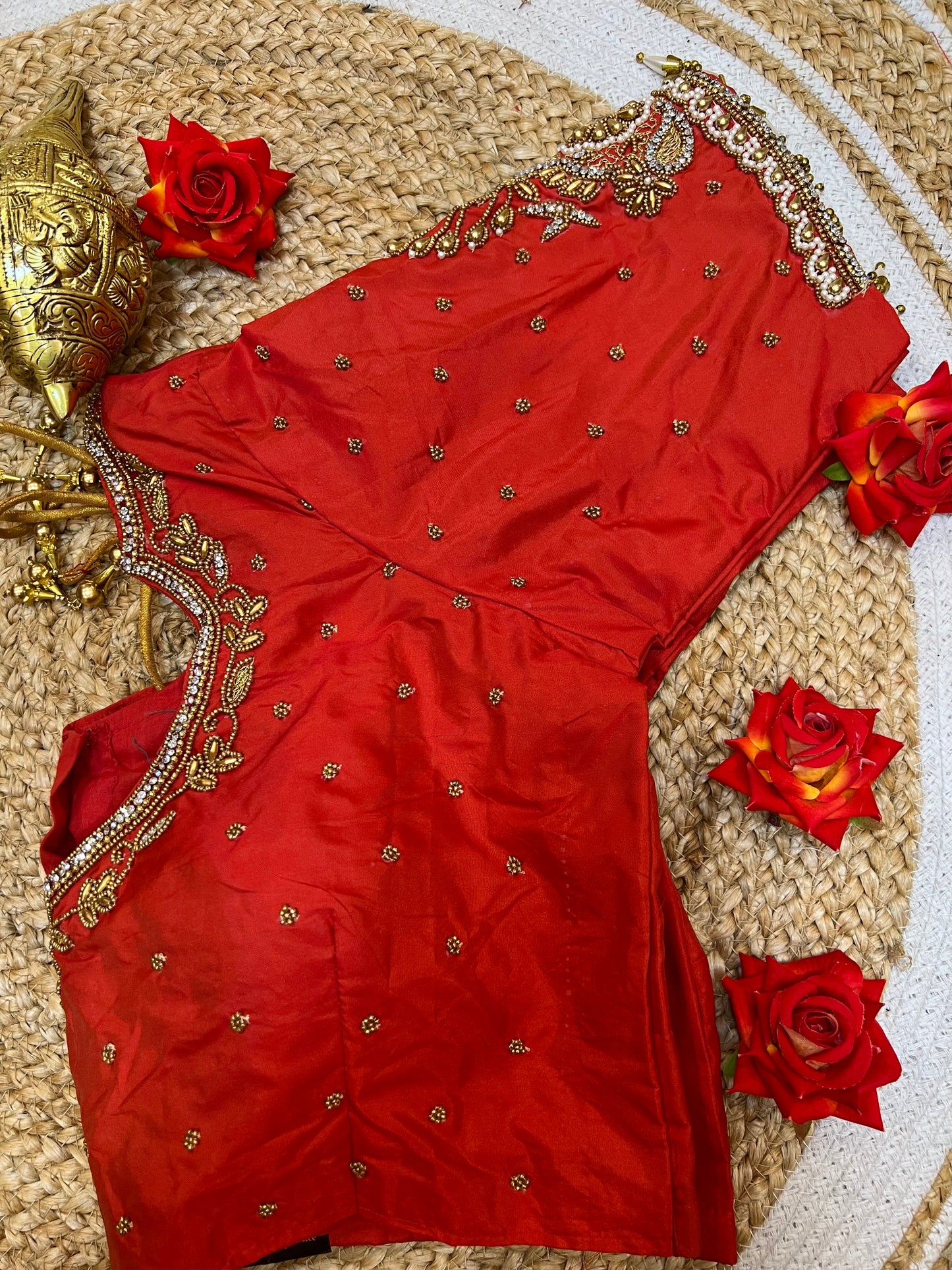 40” Bridal Aari hand Worked Sari Blouse Indian Top Choli Silk Red B36