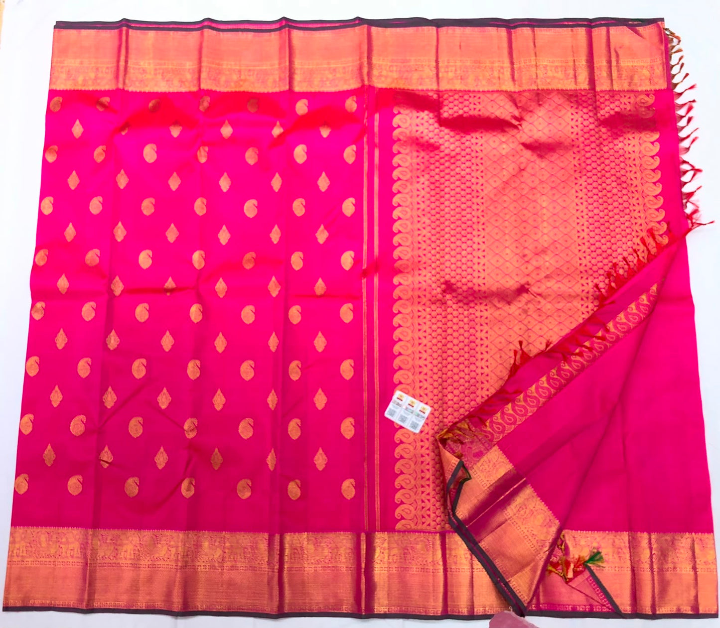 2g Gold Kanchipuram Pure Silk Saree Bridal Handloom Indian Kanjivaram Sari Pink SPK350