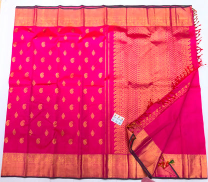 2g Gold Kanchipuram Pure Silk Saree Bridal Handloom Indian Kanjivaram Sari Pink SPK350