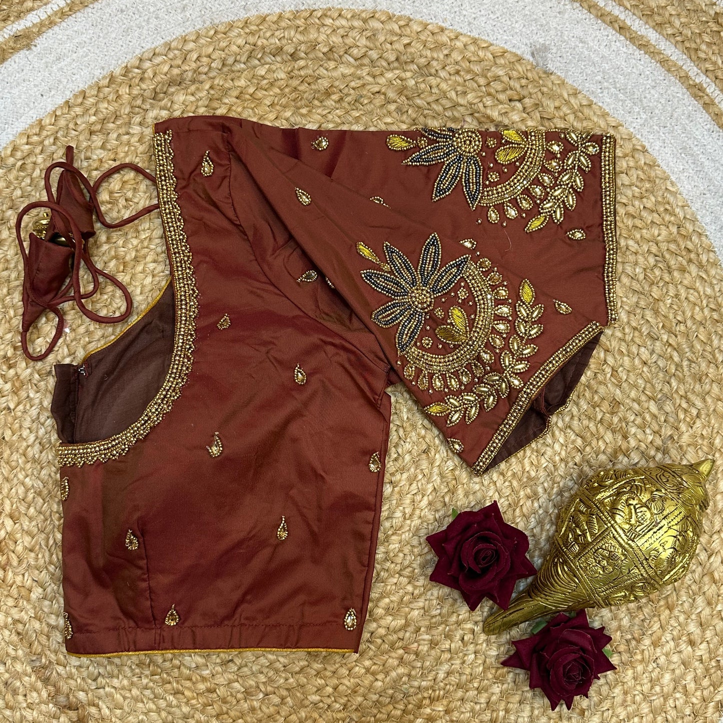 36” Small size Aari Worked Sari Blouse Indian Saree Maroon Brown B204