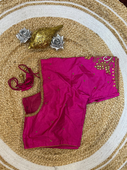 44” Size 14 Aari Worked Sari Blouse Indian Saree Top Silk Pink B133