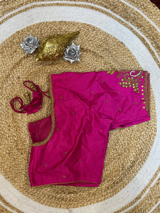 44” Size 14 Aari Worked Sari Blouse Indian Saree Top Silk Pink B133