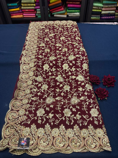 Maroon Fancy Party wear Georgette Pearl Sari Indian Saree S46