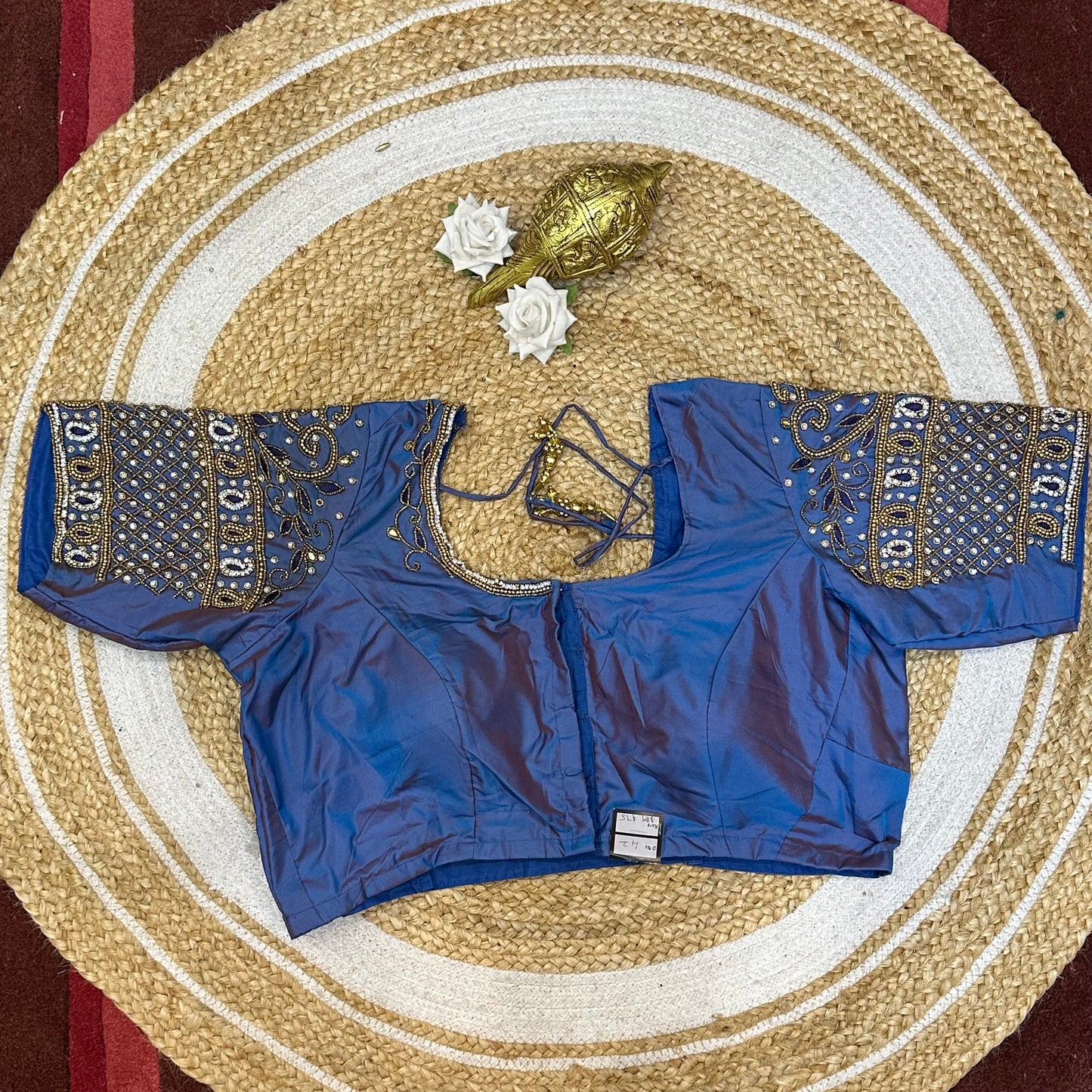 42” XL Size 12 size Aari Worked Sari Blouse Indian Saree Top Blue B232