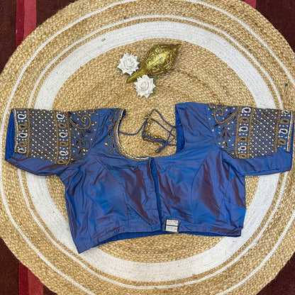 42” XL Size 12 size Aari Worked Sari Blouse Indian Saree Top Blue B232