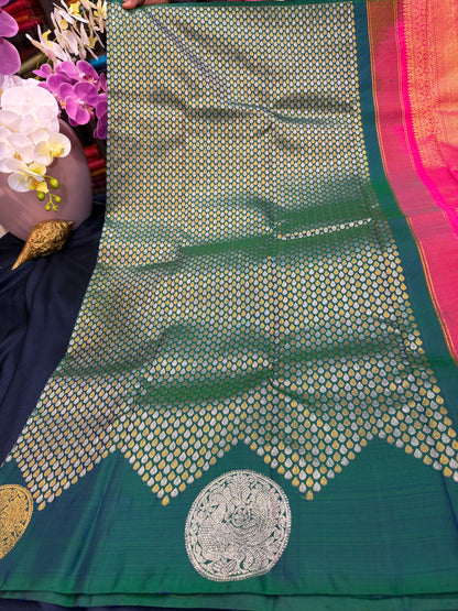 Kanchipuram Pure Silk handloom Saree Indian Kanjivaram Green Sari SPK427