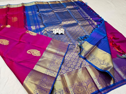 Kanchipuram Pure Silk Saree Bridal Pink Kanjivaram Sari SPK285