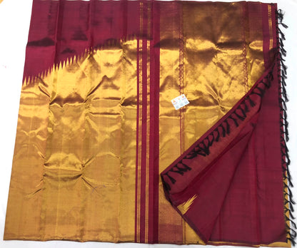 Raising Border Kanchipuram Pure Silk Saree Maroon Indian Kanjivaram Sari| SPK356
