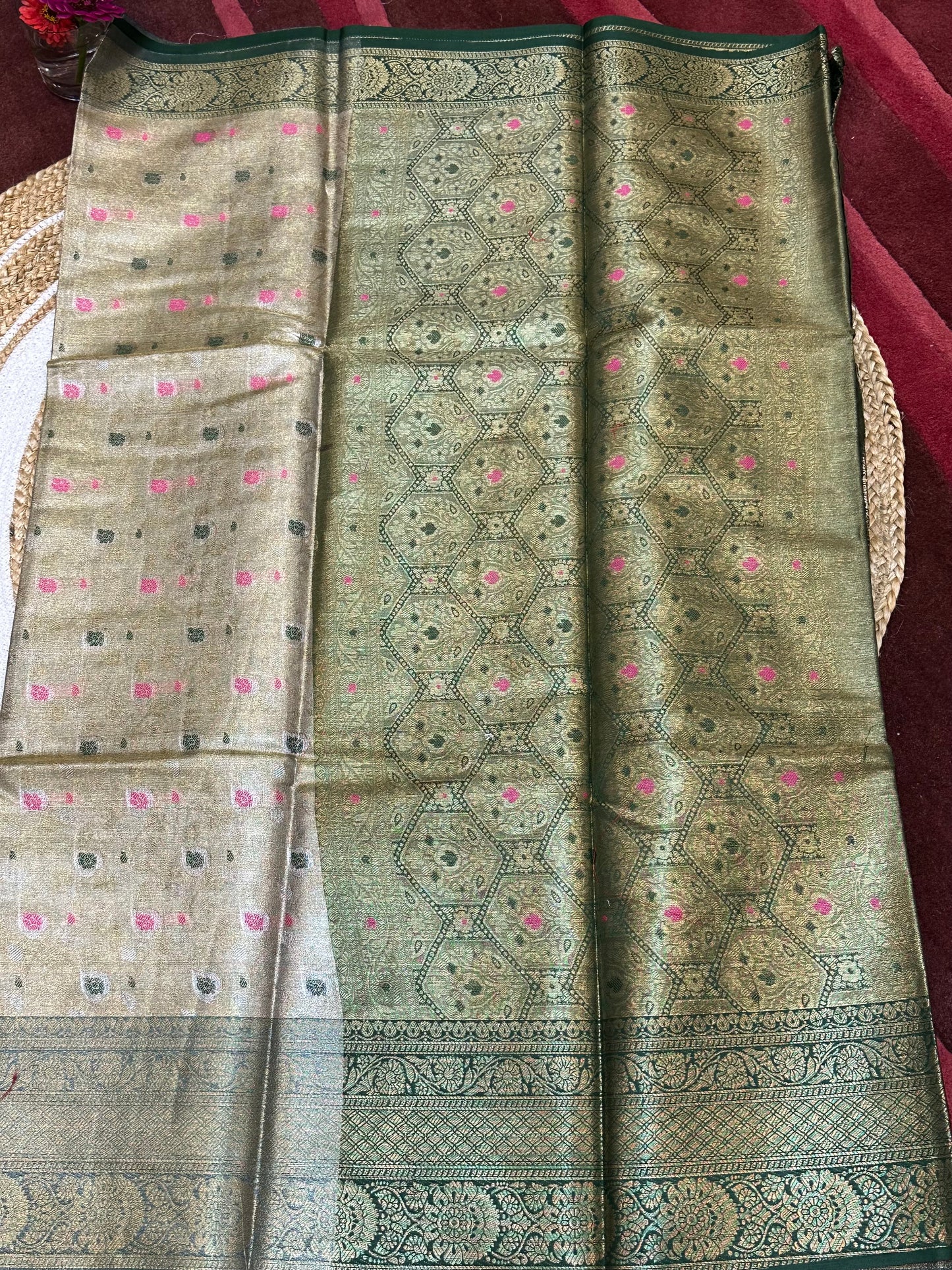 Tissue Silk brocade Sari Indian Fancy Saree Blue & Golden S18