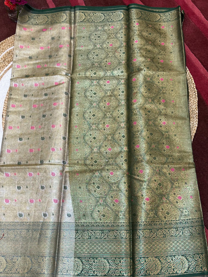 Tissue Silk brocade Sari Indian Fancy Saree Blue & Golden S18