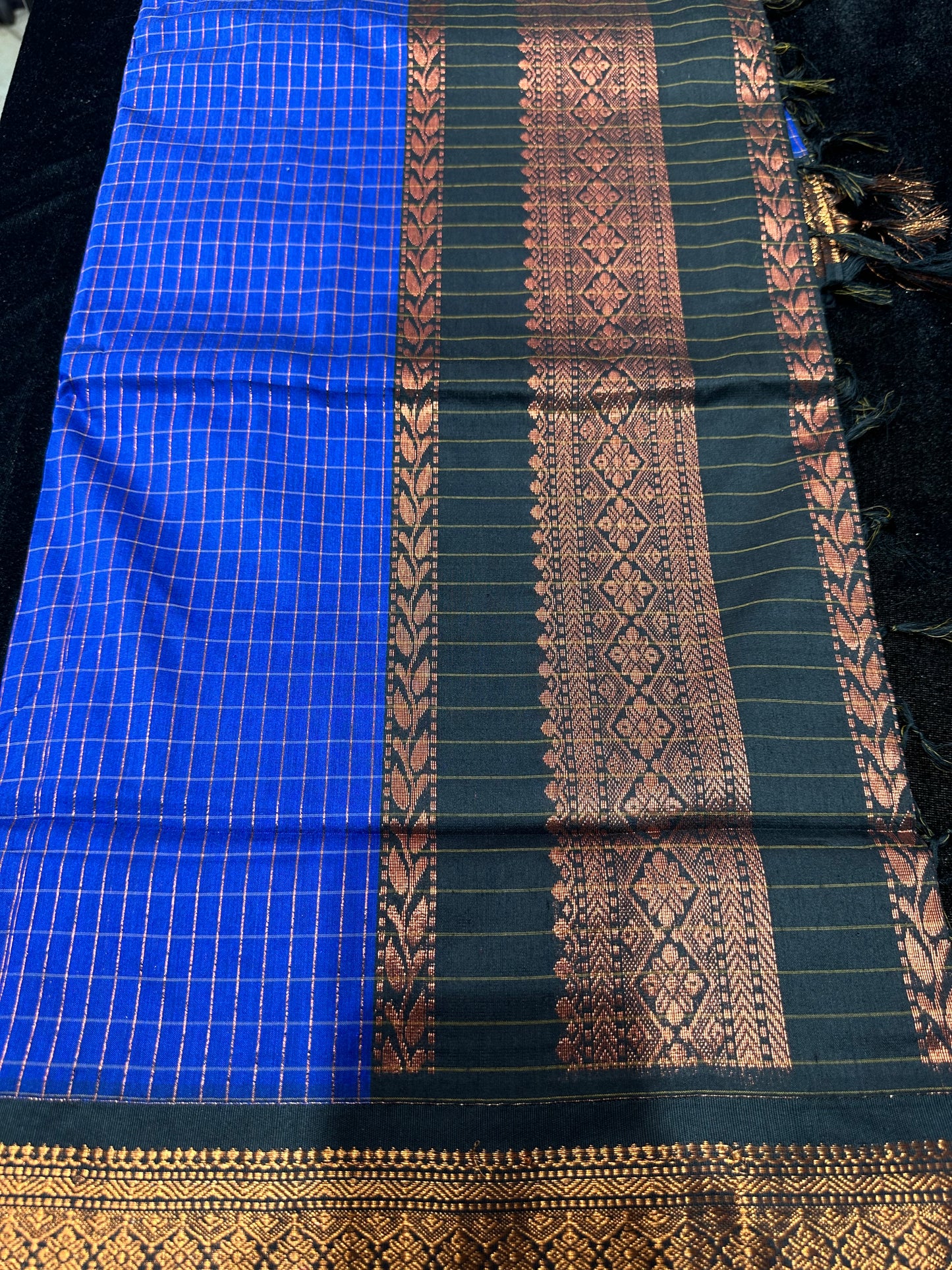 Kalyani Silk Cotton Sari Indian Saree Royal Blue & Black S56