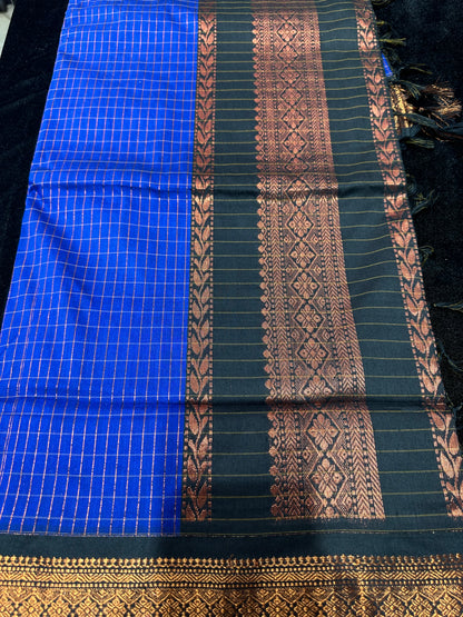 Kalyani Silk Cotton Sari Indian Saree Royal Blue & Black S56