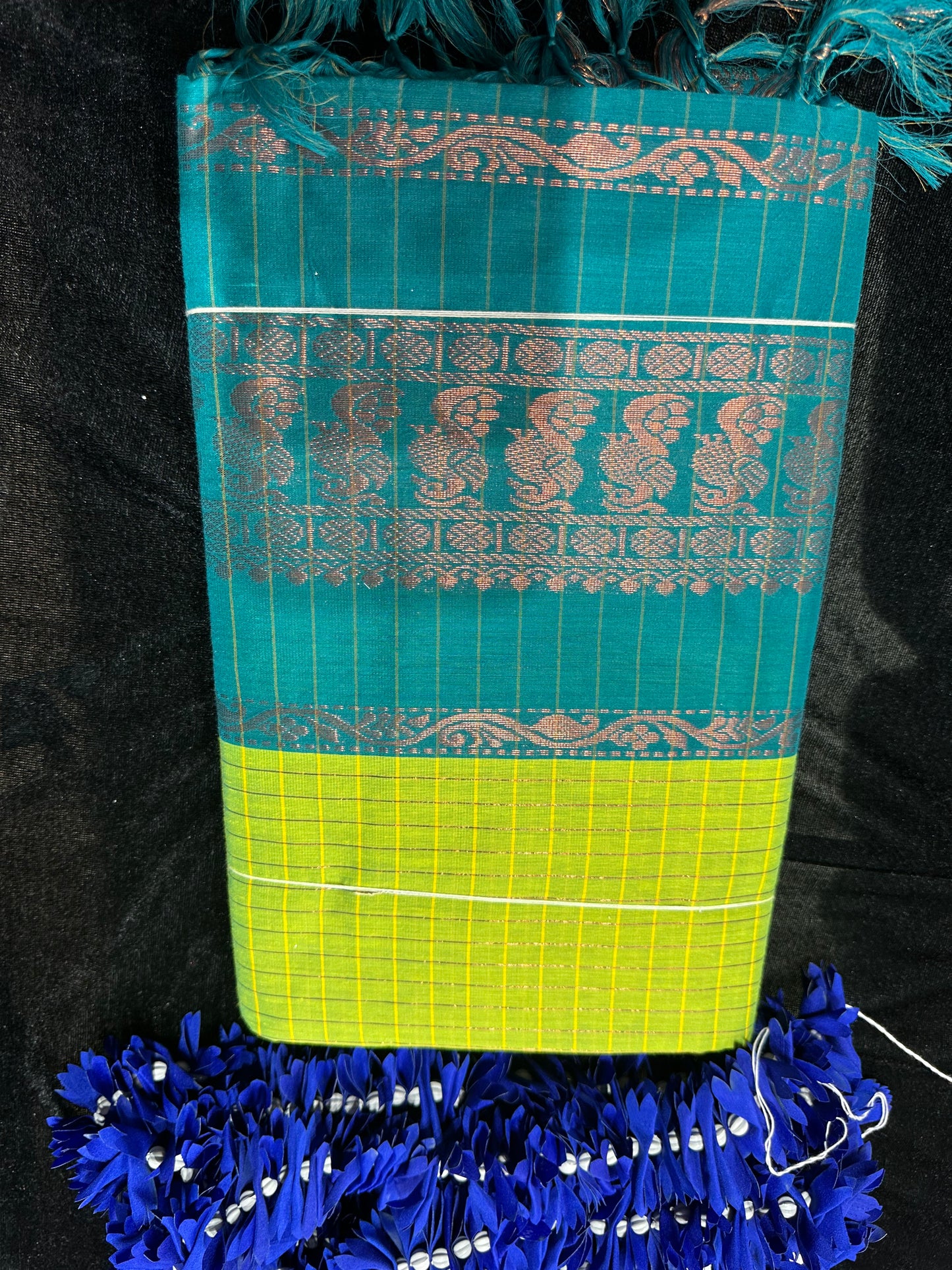 Kalyani Silk Cotton Sari Indian Saree Lime Green & Teal S53