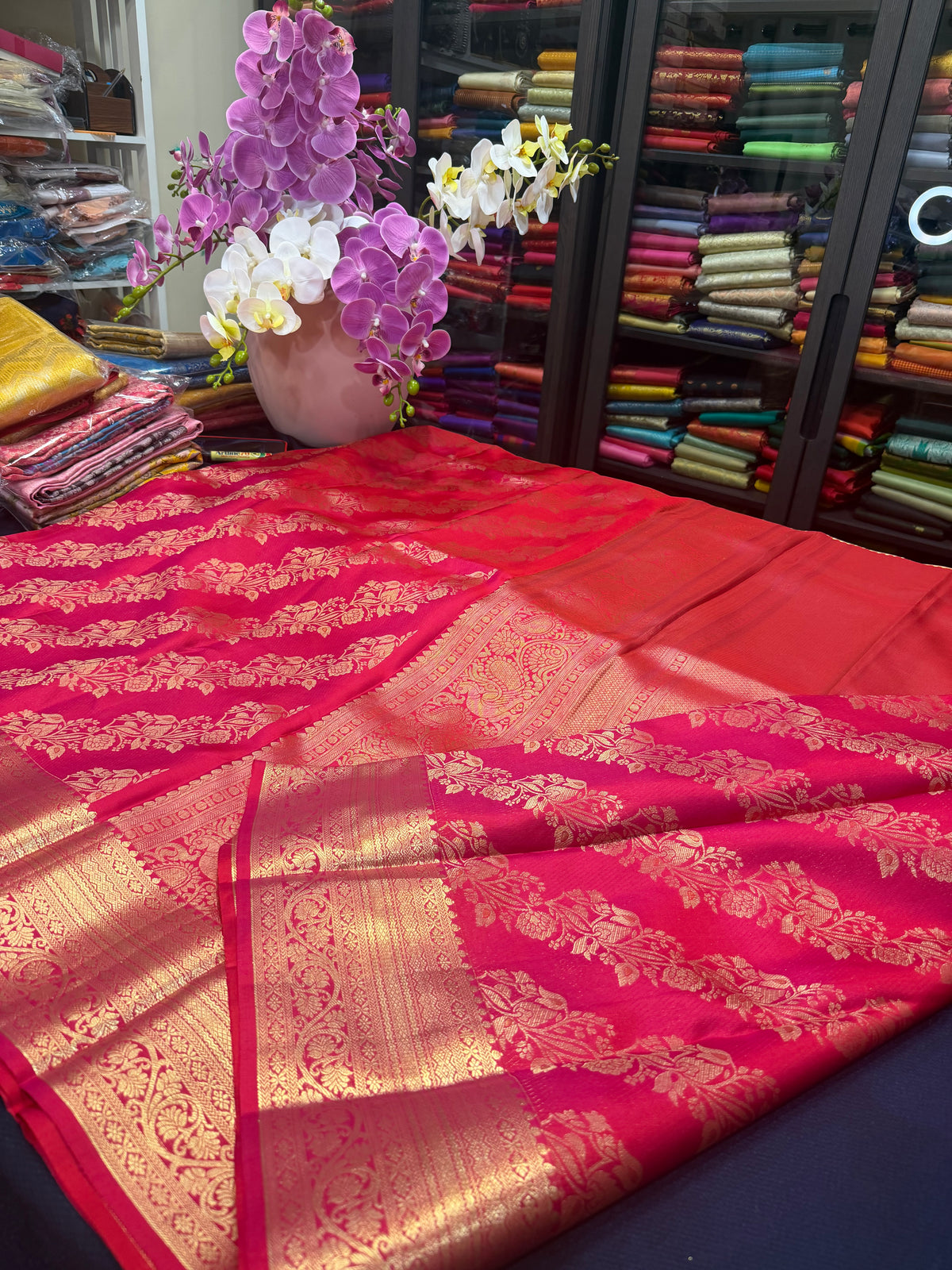 Kanchipuram Pure Silk Saree Bridal Reddish Pink Kanjivaram Sari SPK481