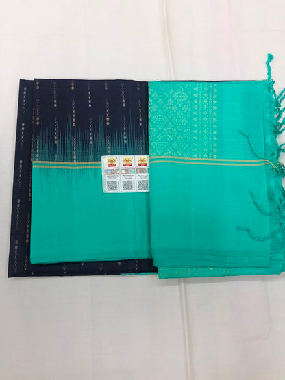 Kanchipuram Pattu Soft Silk Indian Saree Pure Silk Sari Blue SS33