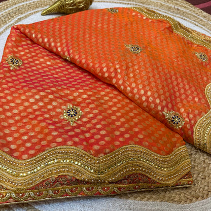 Sari Indian Bollywood Designer Fancy Party wear Saree Orange Z5