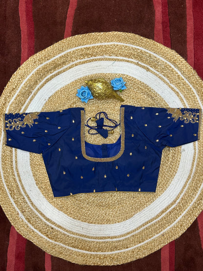 40” Size 10 Aari Worked Sari Blouse Indian Saree Top Silk Blue B182