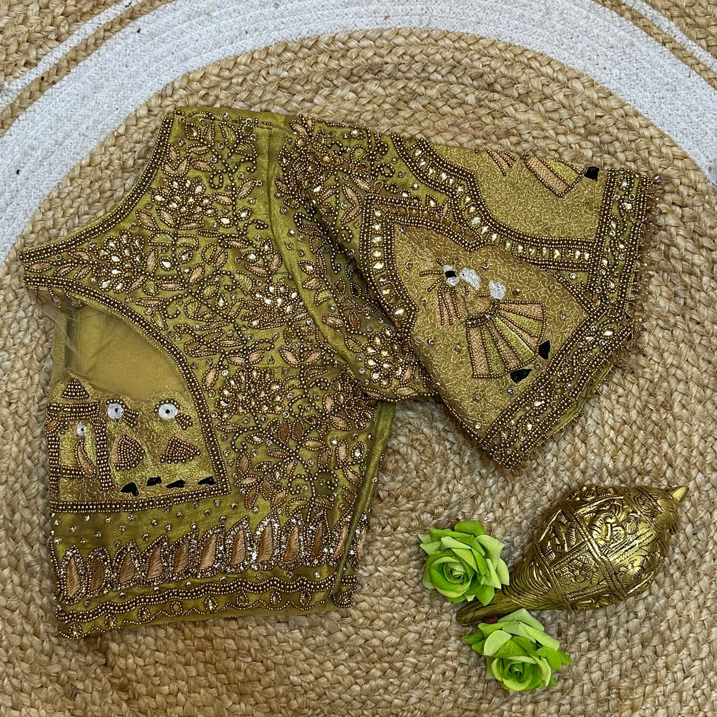 38” M Size 8 Aari Worked Sari Blouse Indian Saree Top Gold B278