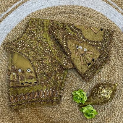 38” M Size 8 Aari Worked Sari Blouse Indian Saree Top Gold B278