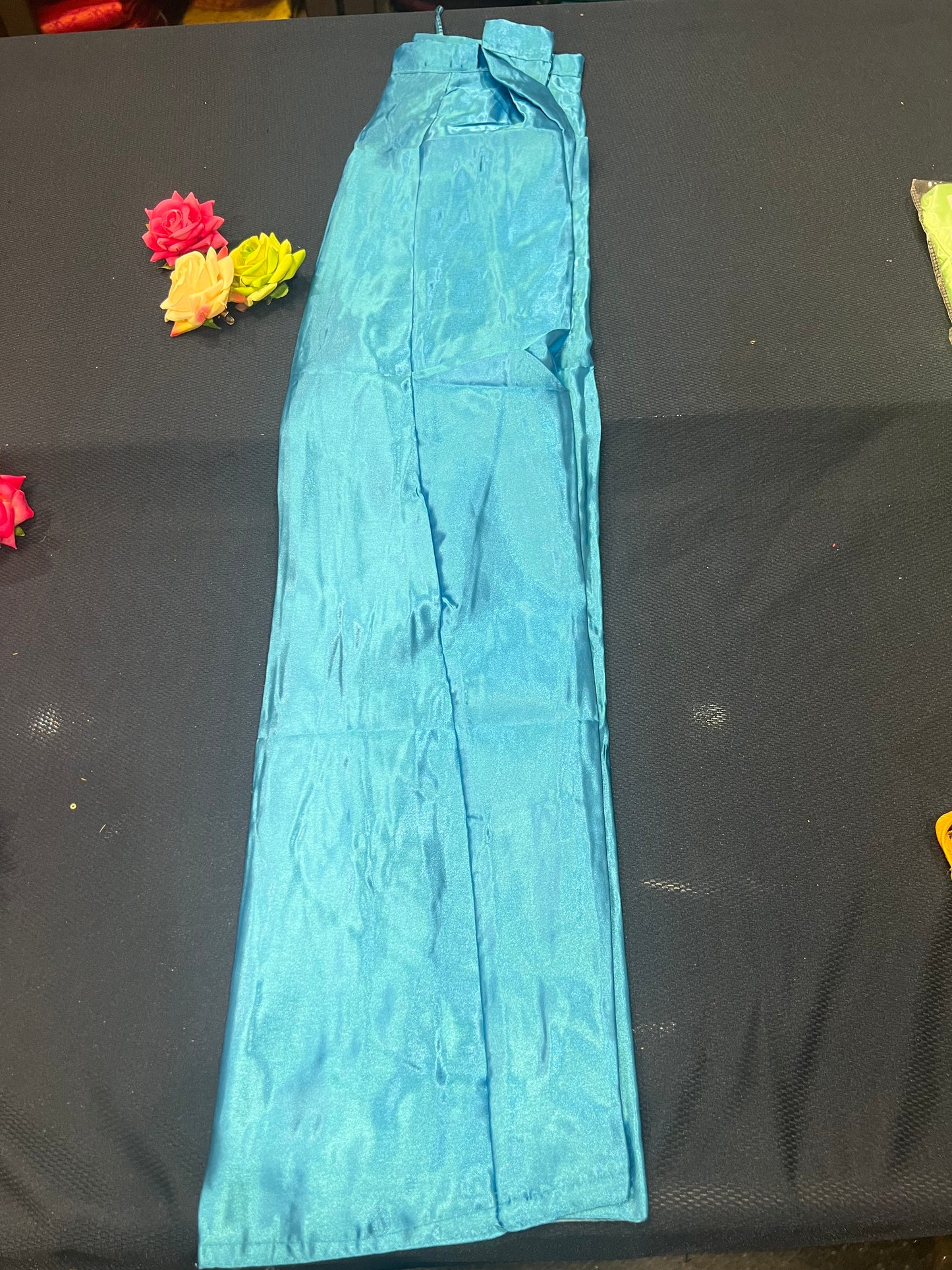 Free size Sari Petticoat Satin Underskirt Saree Skirt Blue P6