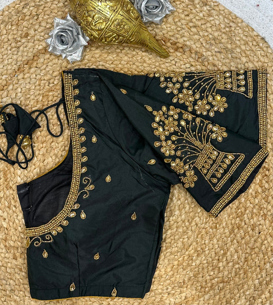 34” XS Aari Worked Sari Blouse Indian Saree Top Silk Dark Teal B122