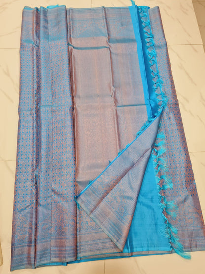 Kerala style Kanchipuram Pure Silk Blue Saree Matt Zari Kanjivaram Sari| SPK125
