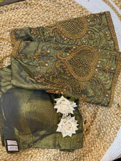 40” Aari hand Worked Sari Blouse Indian Top Choli Silk B27