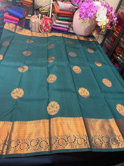 Kanchipuram Pure Silk Saree Green Kanjivaram Sari SPK230