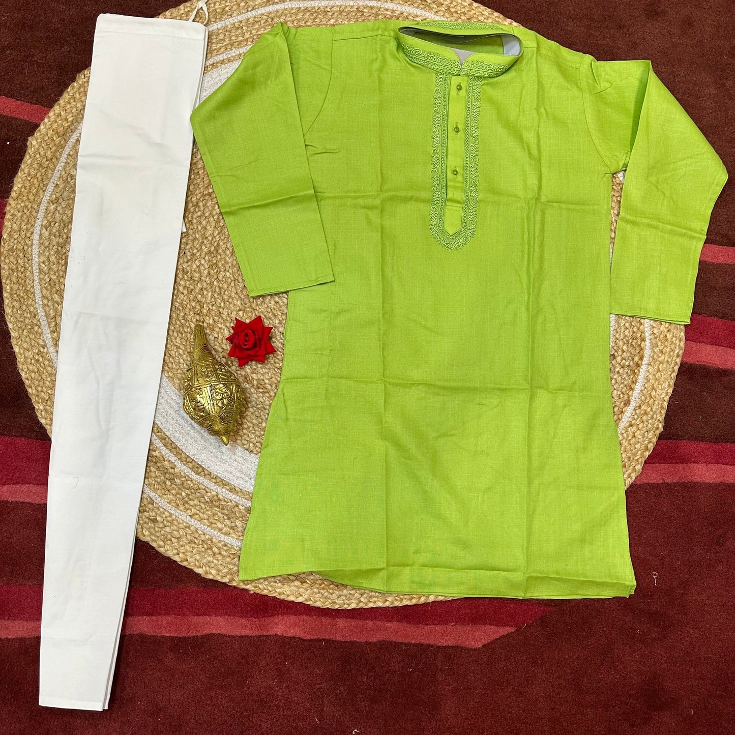 Sizes 11 13 14 15 Boys Sherwani Outfit Cotton Green White K10