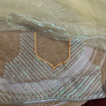 Net Sari Indian Bollywood Sequins Designer Fancy Party wear Saree Yellow Z2
