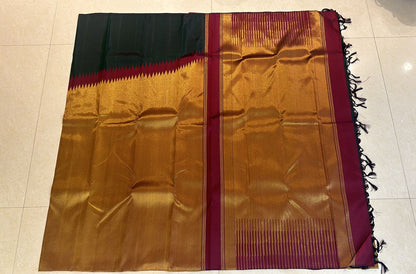 Raising Border Kanchipuram Pure Silk Saree Maroon & Green Kanjivaram Sari| SPK139