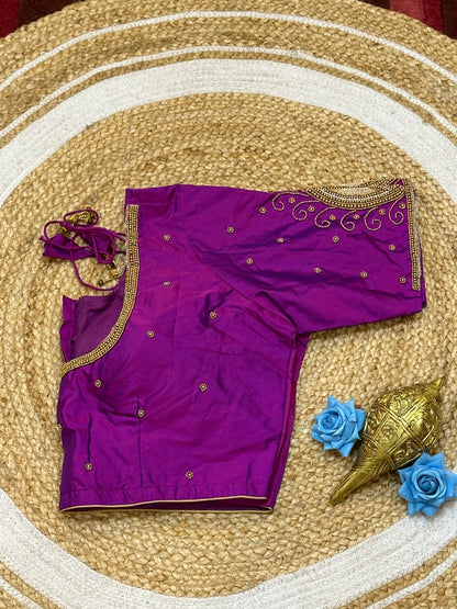 46” Size 16 Aari Worked Sari Blouse Indian Saree Top Silk Magenta B190