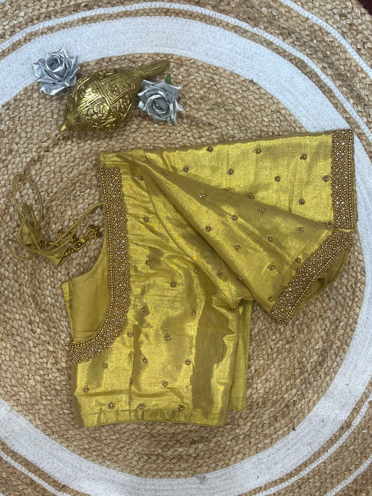 48” Size 18 Aari Worked Sari Blouse Indian Saree Top Silk Gold B127
