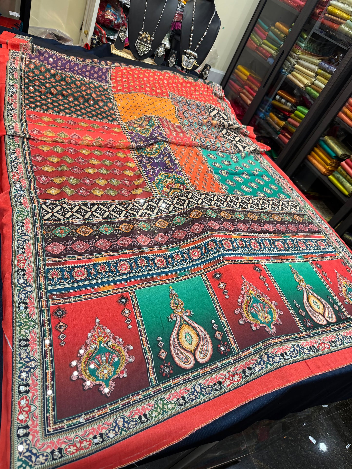 Black Multi Mirror Worked Masakali Sari Indian Fancy Saree C3