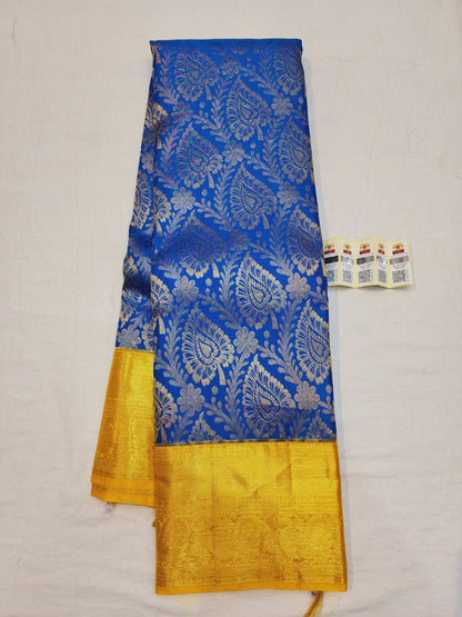 Kanchipuram Pure Silk Saree Blue & Yellow Kanjivaram Sari| SPK121