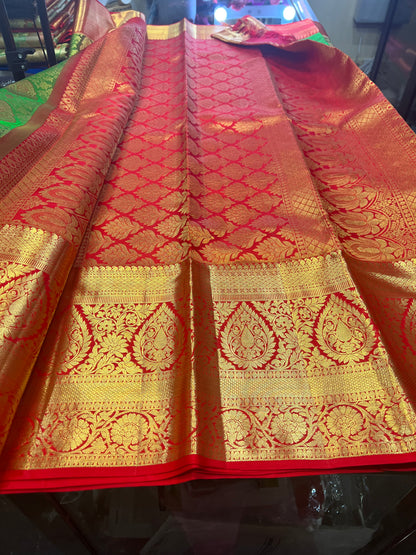 Bridal Kanchipuram Pure Silk Saree Green Kanjivaram Sari| SPK170