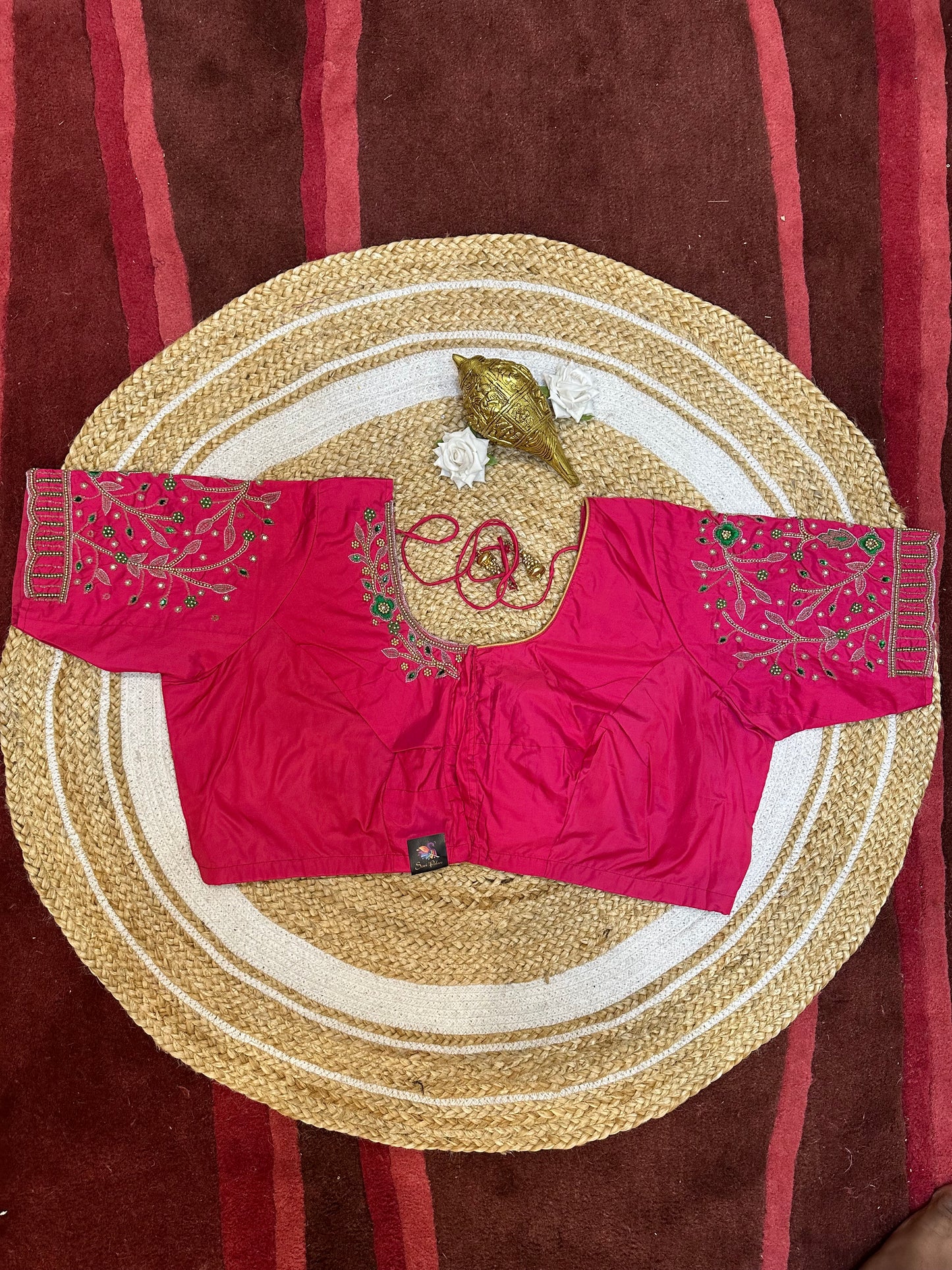 50” Size 20 Aari Worked Sari Blouse Indian Saree Top Silk Pink B49